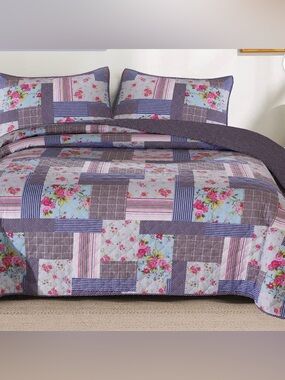 100% Cotton Patchwork Floral Quilt Set, Cozy and Soft, Perfect for Spring/Summer